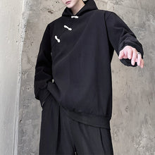 Load image into Gallery viewer, Black Buckle Hooded Pullover Sweatshirt
