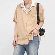 Load image into Gallery viewer, Contrast Striped Lapel Short Sleeve Shirt
