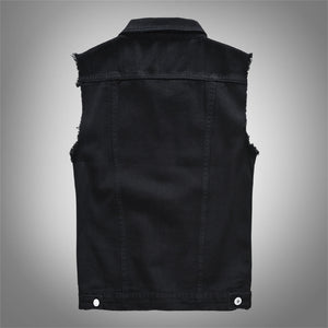 Black Single Breasted Casual Denim Vest