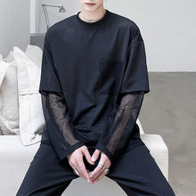 Load image into Gallery viewer, Thin Mesh Panel Crew Neck Long Sleeve T-Shirt
