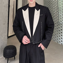 Load image into Gallery viewer, Linen Contrast Collar Cropped Blazer
