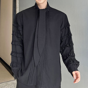 Lace Pressed Tie Long Sleeve Shirt