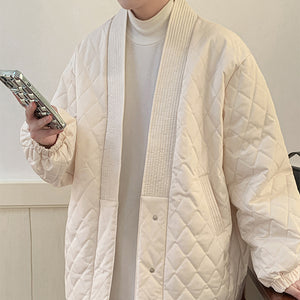 Diamond Check Collarless Loose Jacket