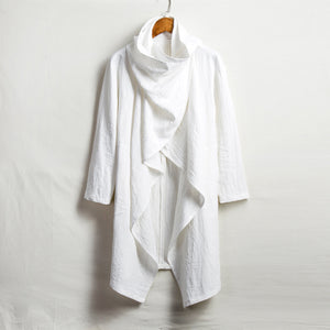 Vintage Linen Mid-Length Stand Collar Trench Coat