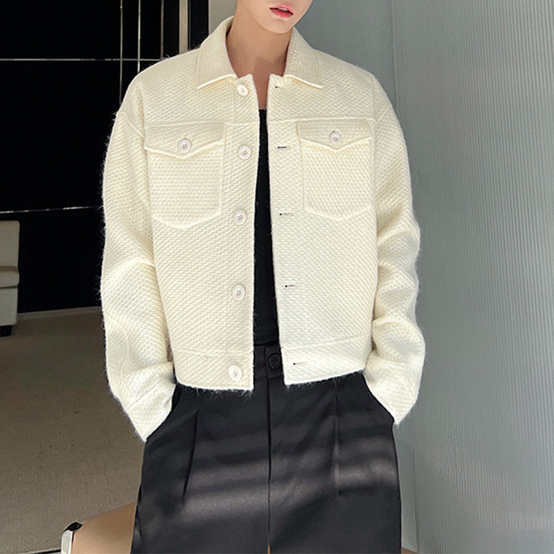 Solid Color Cropped Knit Jacket