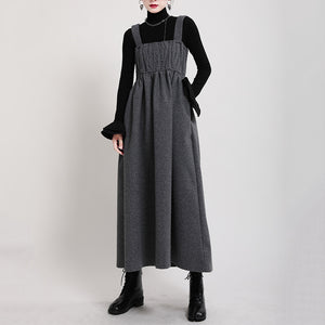Woolen Pleated Strappy Dress