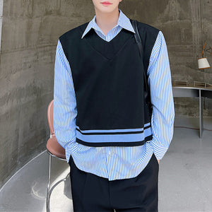 Fake Two Piece Stripe Panel Shirt