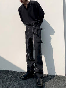 Zip Casual Straight-leg Trousers
