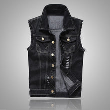 Load image into Gallery viewer, Shredded Slim Black Denim Vest

