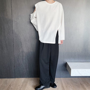 Shoulder Cutout Hem Split Bottom Shirt