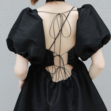Load image into Gallery viewer, Lace-up Puff-sleeve High-waist Dress

