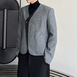 Simple Stitching V-Neck Casual Blazer