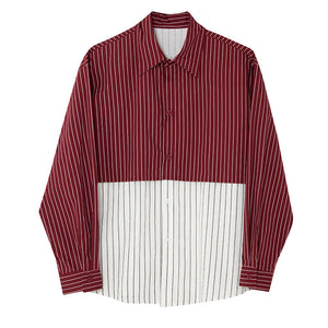 Retro Contrast Stripes Patchwork Shirt