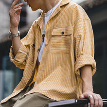 Load image into Gallery viewer, Vintage Oversize Striped Cuban Collar Shirt
