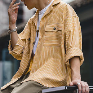 Vintage Oversize Striped Cuban Collar Shirt