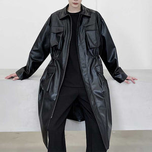 Mid Length Large Pocket PU Jacket