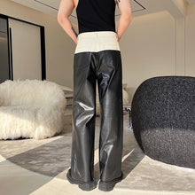 Load image into Gallery viewer, Color Block Denim Paneled PU Leather Trousers
