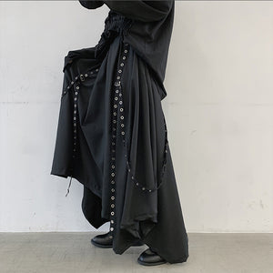 Webbing Irregular Oversized Wide-leg Culottes Hakama Pants