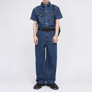 Summer Short Sleeve Denim Jumpsuit