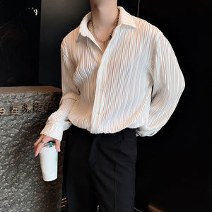 Pleated Lapel Long Sleeve Shirt