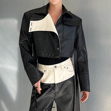 Load image into Gallery viewer, Contrast Color Stitching Shoulder Pads PU Cropped Jacket

