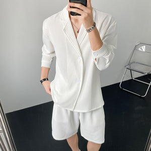 Suit Collar Shirt And Shorts Set