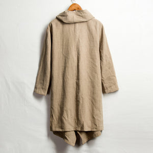Vintage Linen Mid-Length Stand Collar Trench Coat