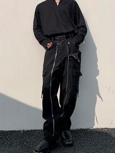 Zip Casual Straight-leg Trousers