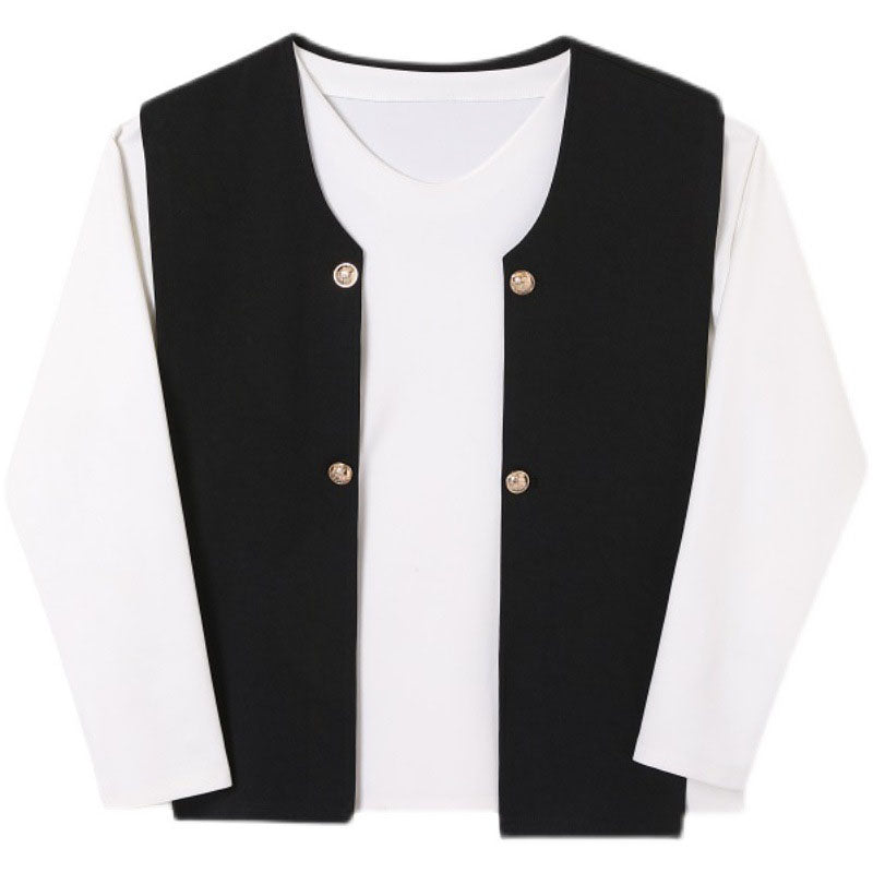 Shawl Vest White Long-sleeved T-shirt