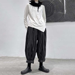 Dark Thick Striped Casual Pants