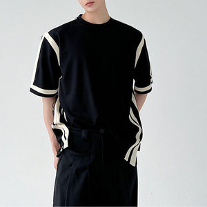 Paneled Contrast Striped Short Sleeve T-Shirt