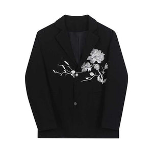 Embroidered Lapel Casual Blazer