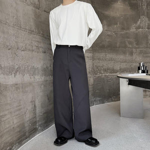 Simple Straight Leg Solid Color Wide Leg Trousers
