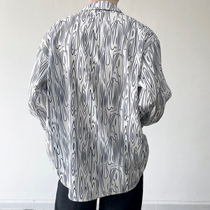 Water Ripple Print Lapel Long-sleeve Shirt