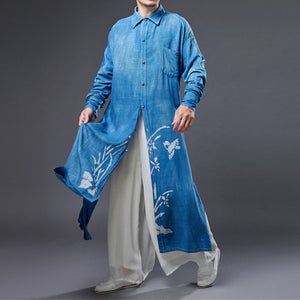 Cotton Linen Blue Dyed Cheongsam Shirt