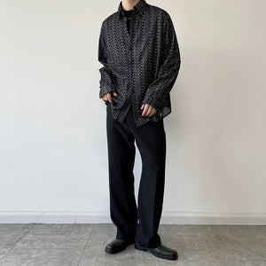 Sequin Lapel Black Long Sleeve Shirt