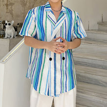Load image into Gallery viewer, Contrast Stripe Double Breasted Lapel Shirt
