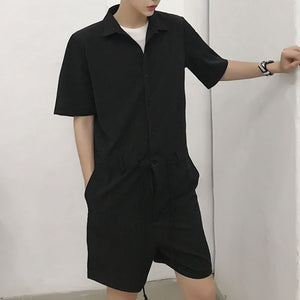 Solid Color Shirt Jumpsuit