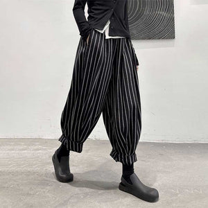 Dark Thick Striped Casual Pants