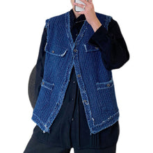 Load image into Gallery viewer, Raw Edge Multi-pocket Trim Denim Vest
