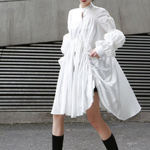 Load image into Gallery viewer, Ruched Balloon Sleeve Shirt Dress
