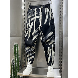 Printed Striped Cropped Harem Casual Pants