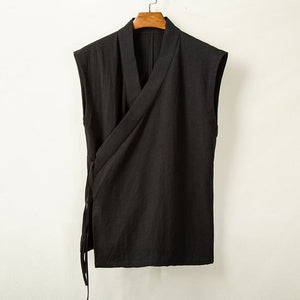 Cotton Linen Large Slanted Placket Vest