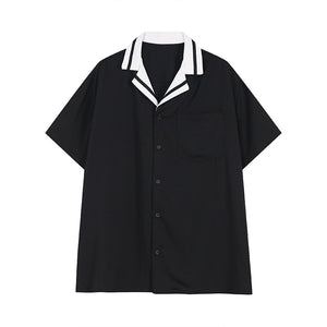 Contrast Striped Lapel Short Sleeve Shirt