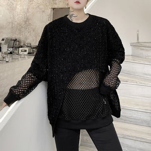 Mesh Stitching Fake Two Piece Pullover Top