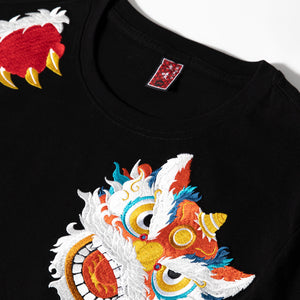 Lion Embroidered Crew Neck Short Sleeve T-Shirt