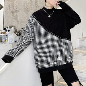 Plaid Stitching Irregular Sweatshirt