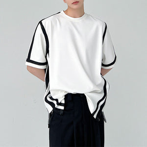 Paneled Contrast Striped Short Sleeve T-Shirt