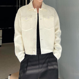 Solid Lapel Knit Cropped Jacket