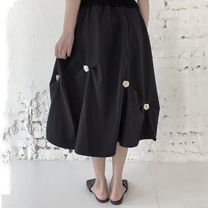 Dark Floral High Waist A-Line Skirt